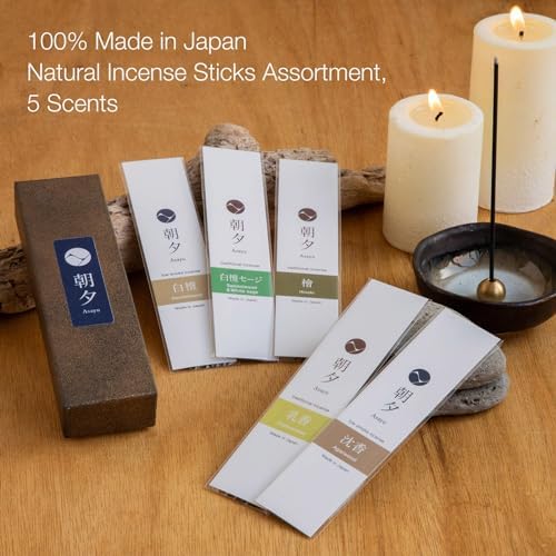 Asayu Japan Incense Sticks Assortment - 5 Natural Fragrances 20g