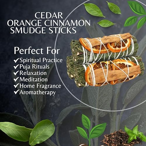 Soul Sticks 3 Pack Cedar Orange Cinnamon Sage Smudge Sticks for Money Cleansing Abundance