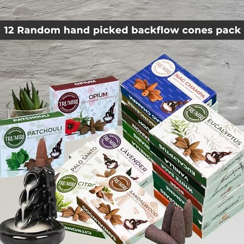 Trumiri Backflow Incense Cones for Waterfall Fountain - 12 Scents - 10 Cones Each - 120 Total