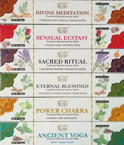 Raajsee Natural Incense Sticks 6 Pack Mixed Scents Gift Set