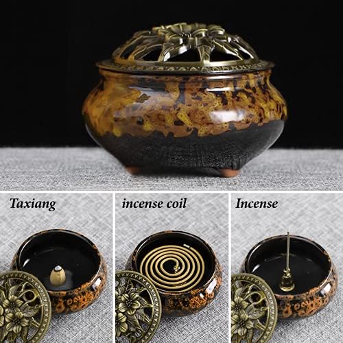 MENGSIYU Incense Cone Burner with Metal Holder and Fireproof Cotton