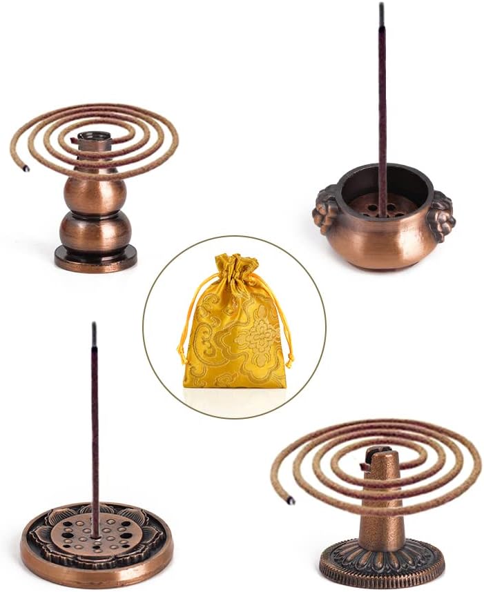 Sakura Flower Incense Holder Set 5Pcs Red Bronze