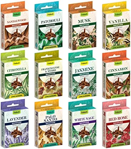 Tulasi Backflow Incense Cones Set of 12 Fragrances 120 Cones