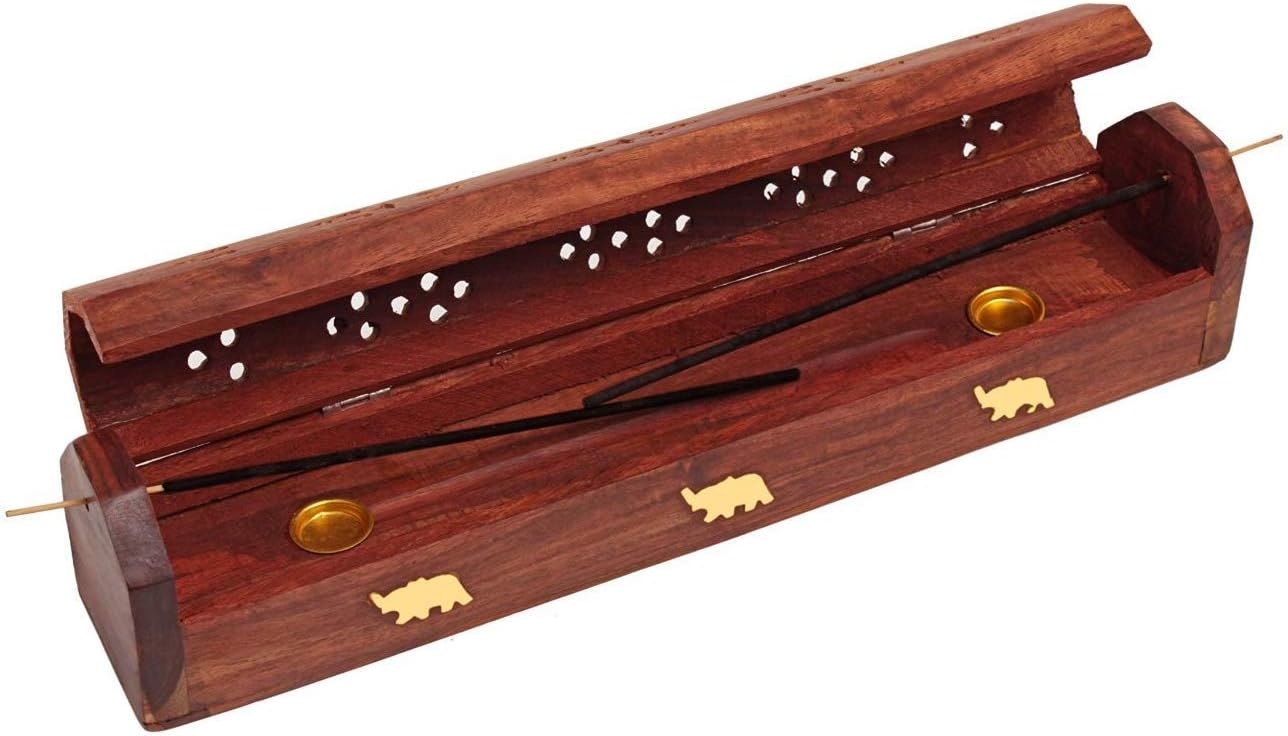 Raajsee Wooden Incense Holder with Brass Inlay - 12x2 Inch Ash Catcher