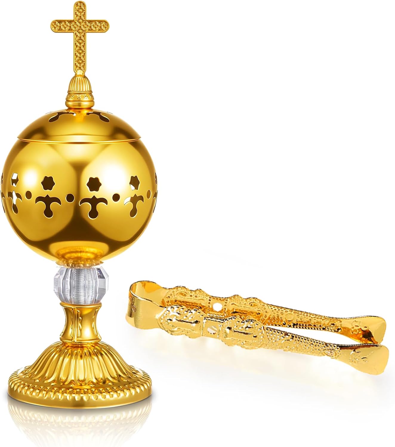 Traditional Incense Burner - Gold Charcoal Censer with Clip