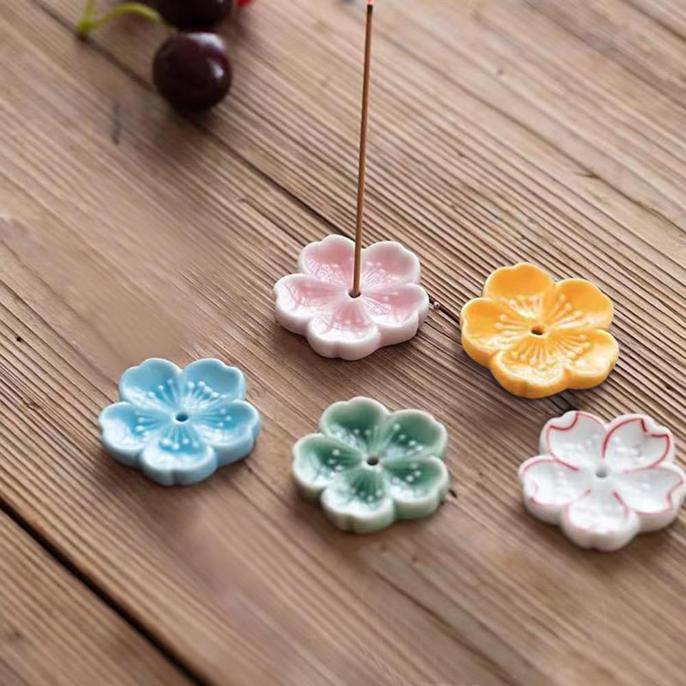 5pcs Japanese Cherry Blossom Ceramic Incense Holder