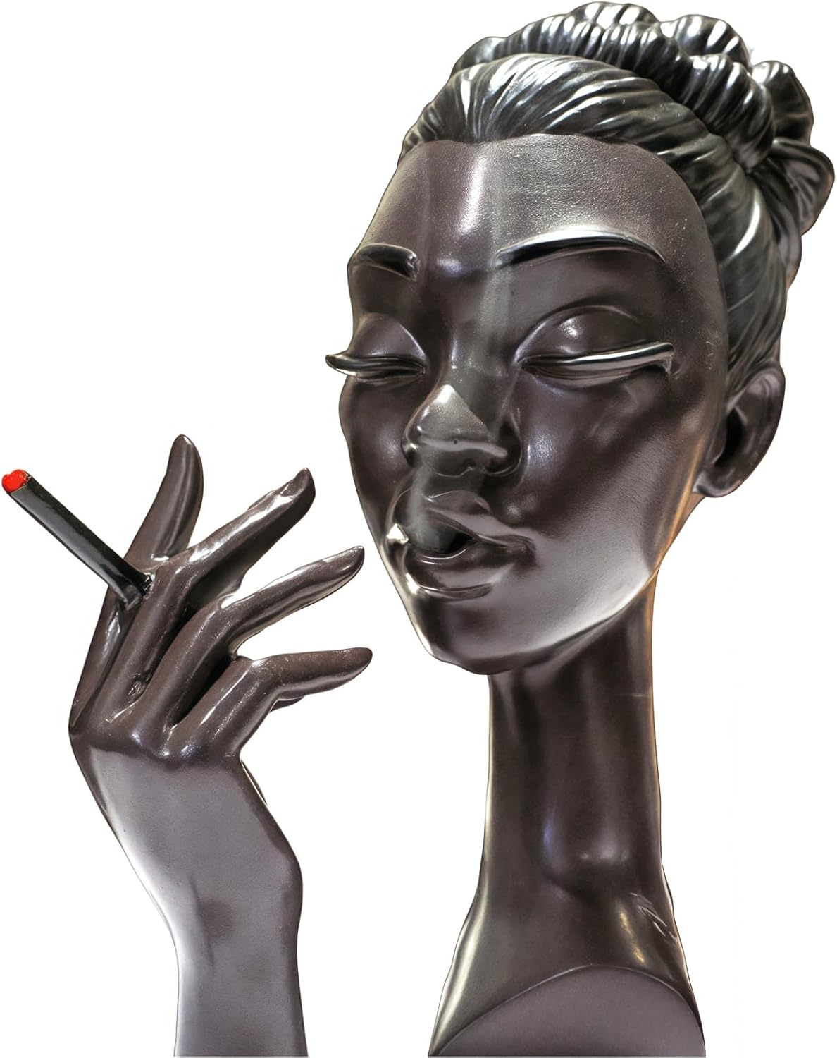 Elegant Black Woman Incense Burner Head with Serene Smoke Flow