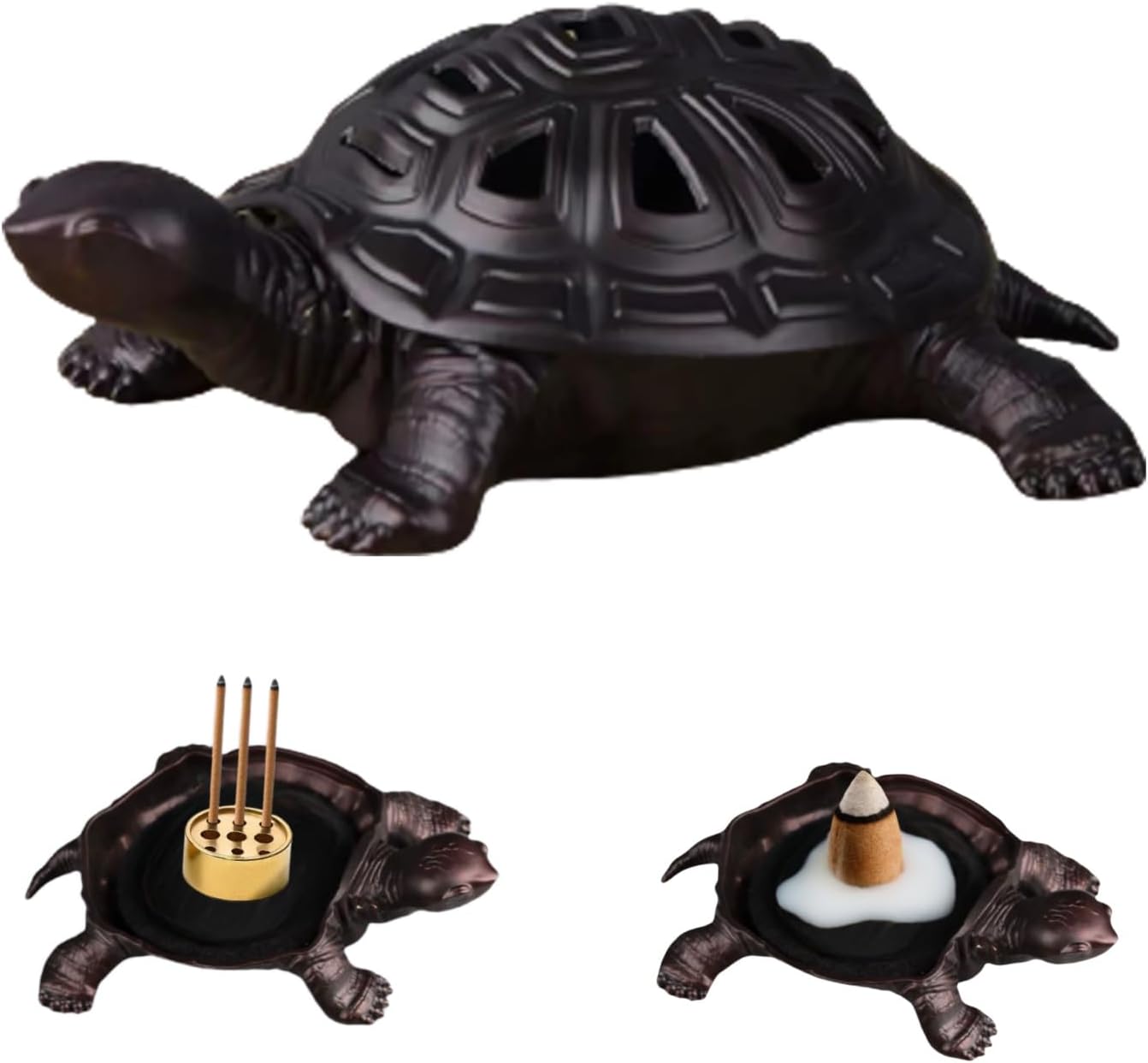Vintage Metal Turtle Incense Burner with Stick Holder