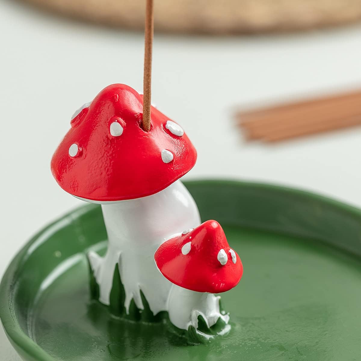 Cute Mushroom Incense Holder with 30 Sticks Natural Design Green
