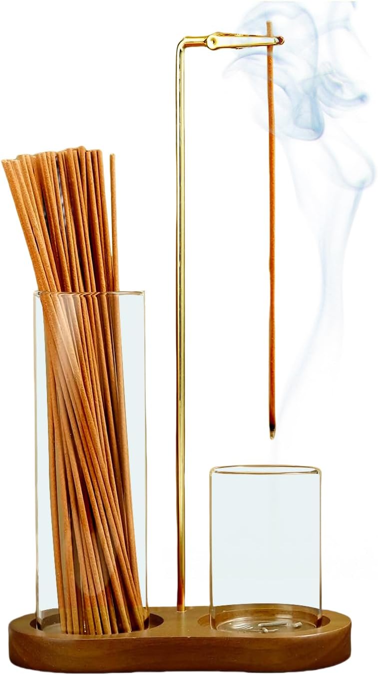 2 in 1 Incense Holder with Glass Ash Catcher and Organizer for Meditation and Home Decor