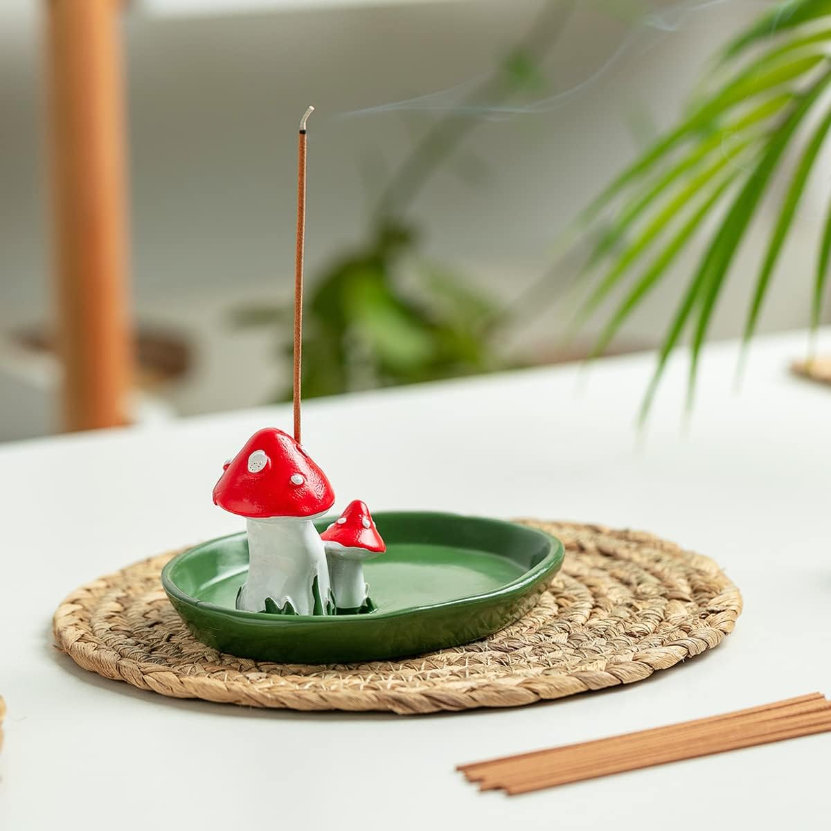 Cute Mushroom Incense Holder with 30 Sticks Natural Design Green