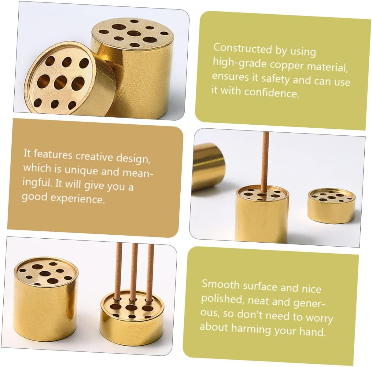 VOSAREA 4pcs Multi-Hole Incense Holder Brass Tower