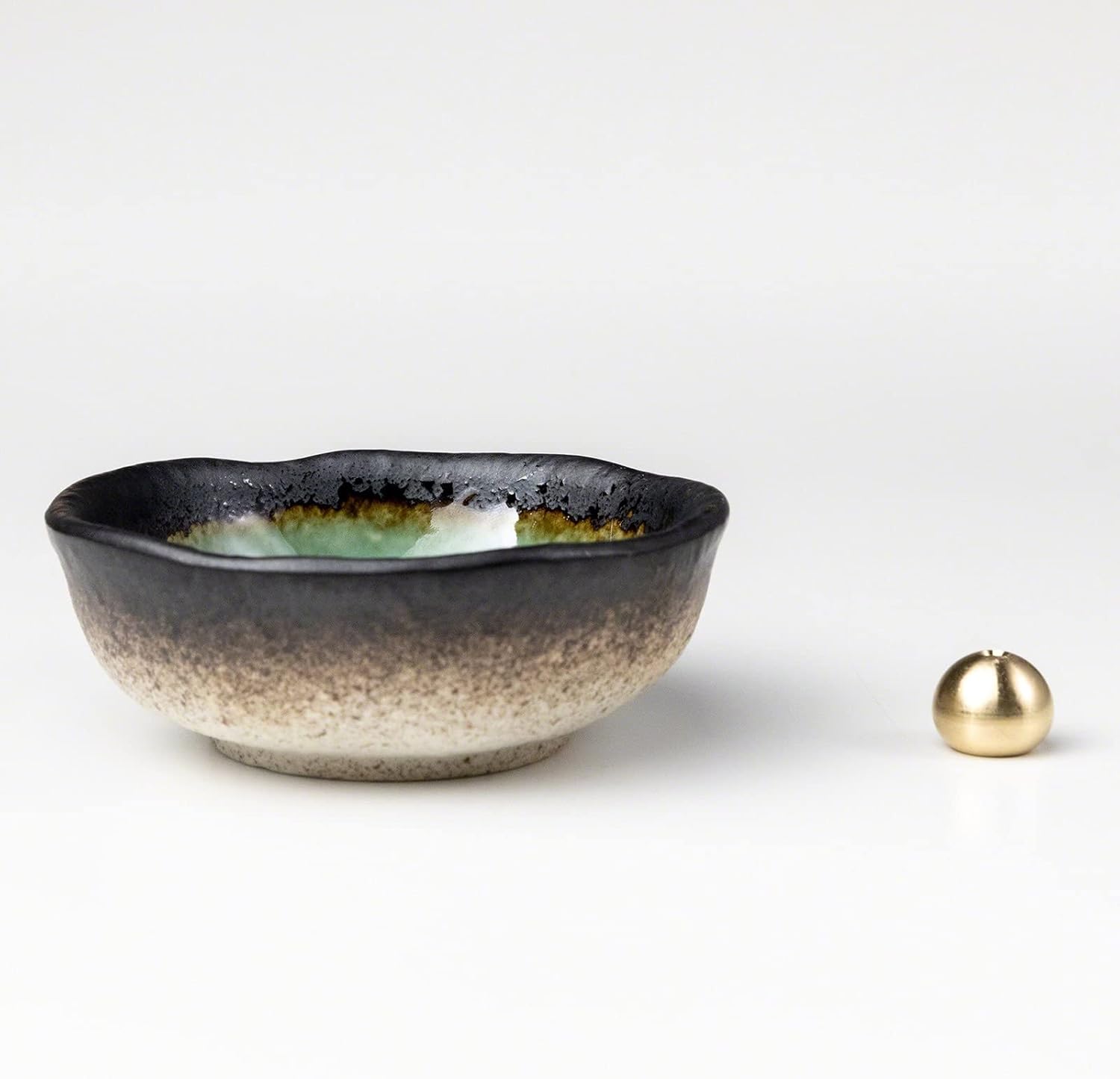 Asayu Japan Mini Incense Holder Set Aquamarine Ceramic Brass