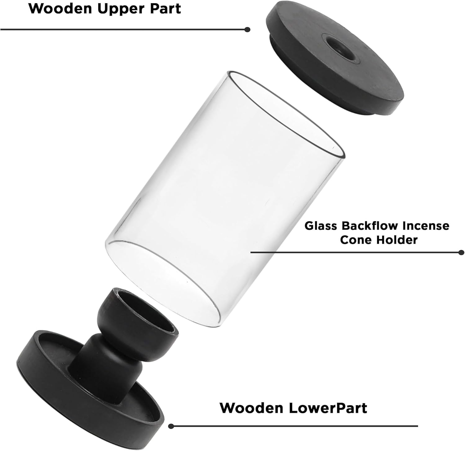 Hosley Black Wood Glass Incense Burner Kit