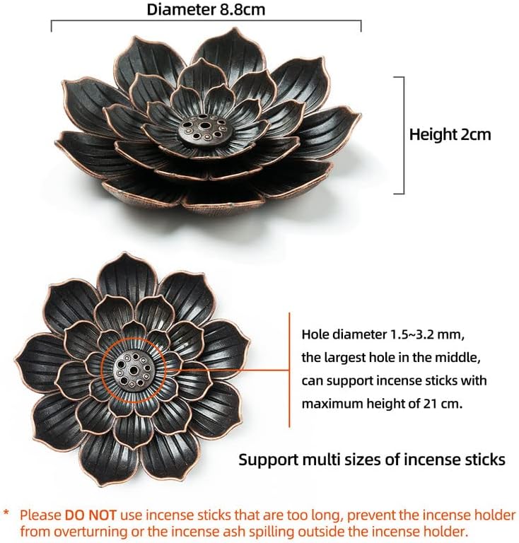 GARMOLY Brass Lotus Incense Stick Holder with Detachable Ash Catcher