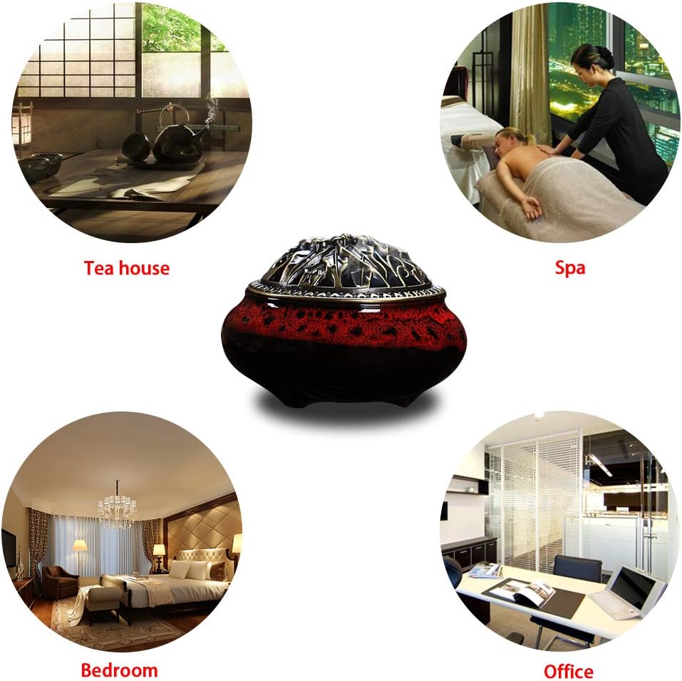 Ceramic Incense Burner with Lid and Brass Holder
