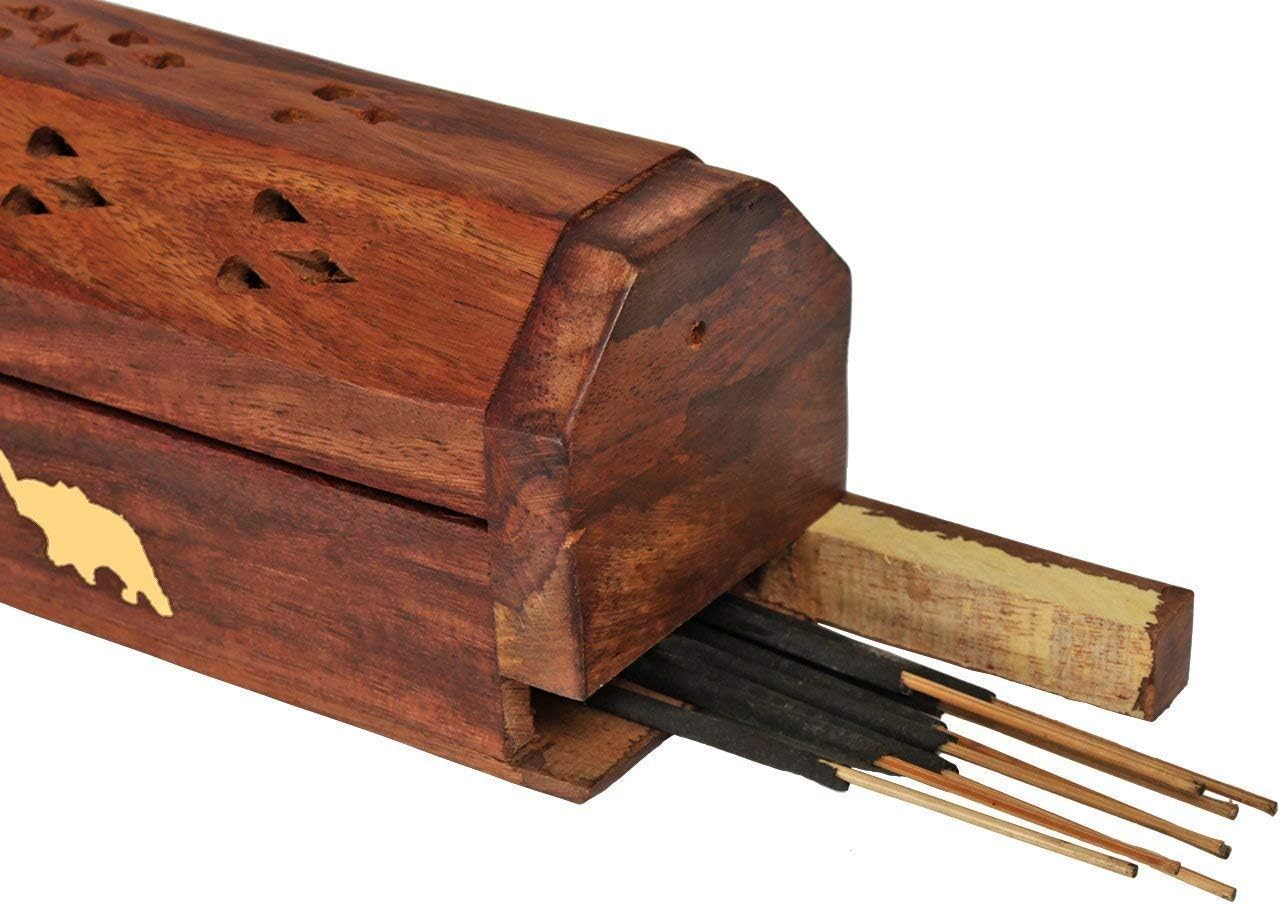 Raajsee Wooden Incense Holder with Brass Inlay - 12x2 Inch Ash Catcher