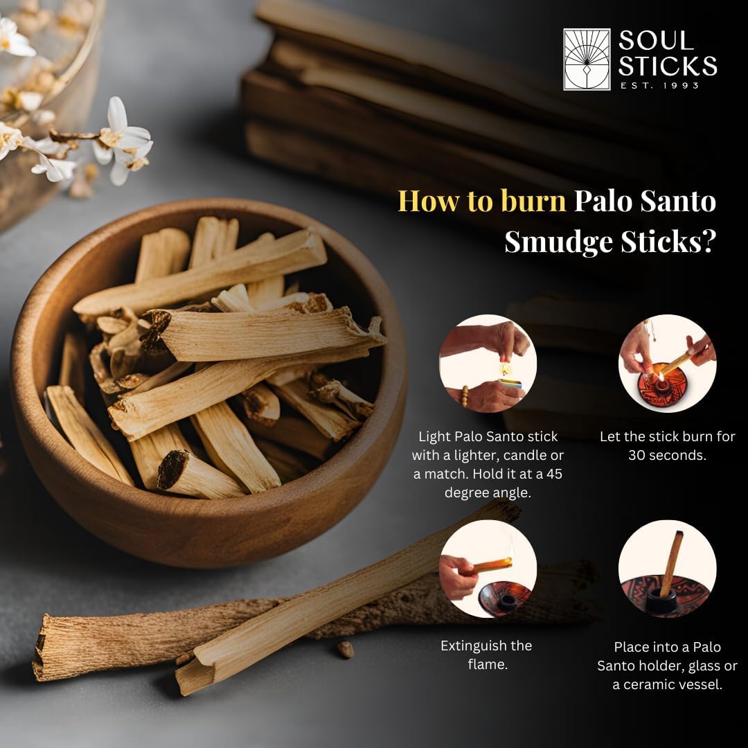 Ancientveda Peruvian Palo Santo Sticks 12 Pack with Smudge Guide