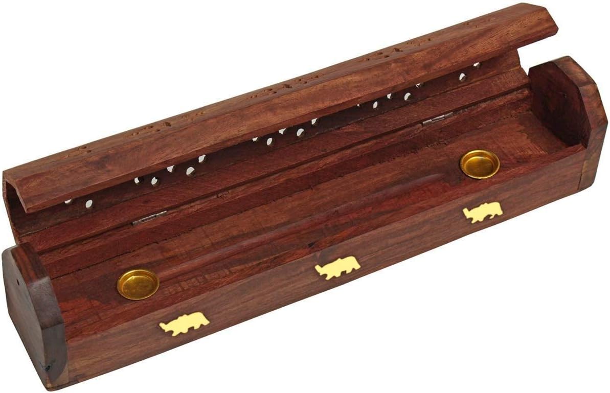 Raajsee Wooden Incense Holder with Brass Inlay - 12x2 Inch Ash Catcher