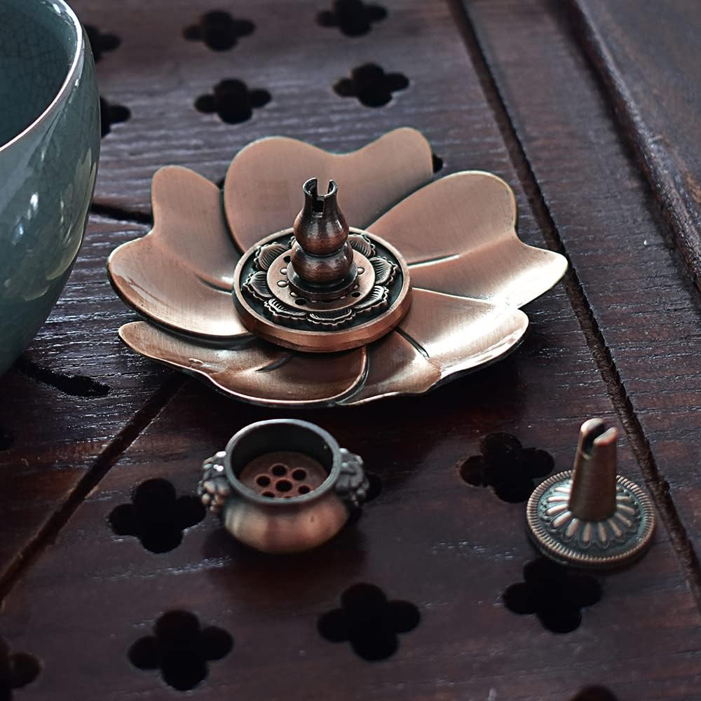 Sakura Flower Incense Holder Set 5Pcs Red Bronze