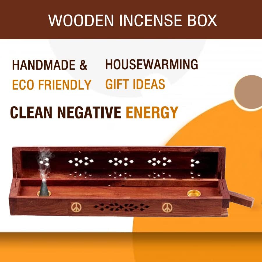Handcrafted Wooden Incense Stick Holder with Brass Inlays