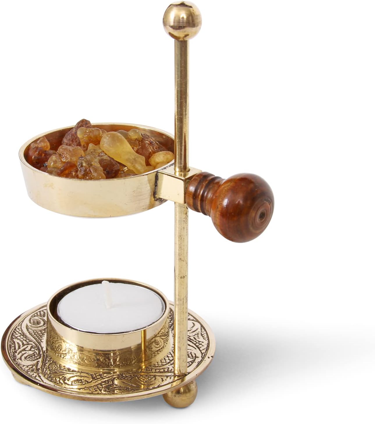Brass Resin Incense Burner with Wooden Base