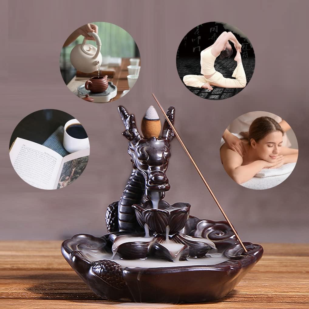 Dragon Incense Burner with Waterfall Effect and Decorative Design