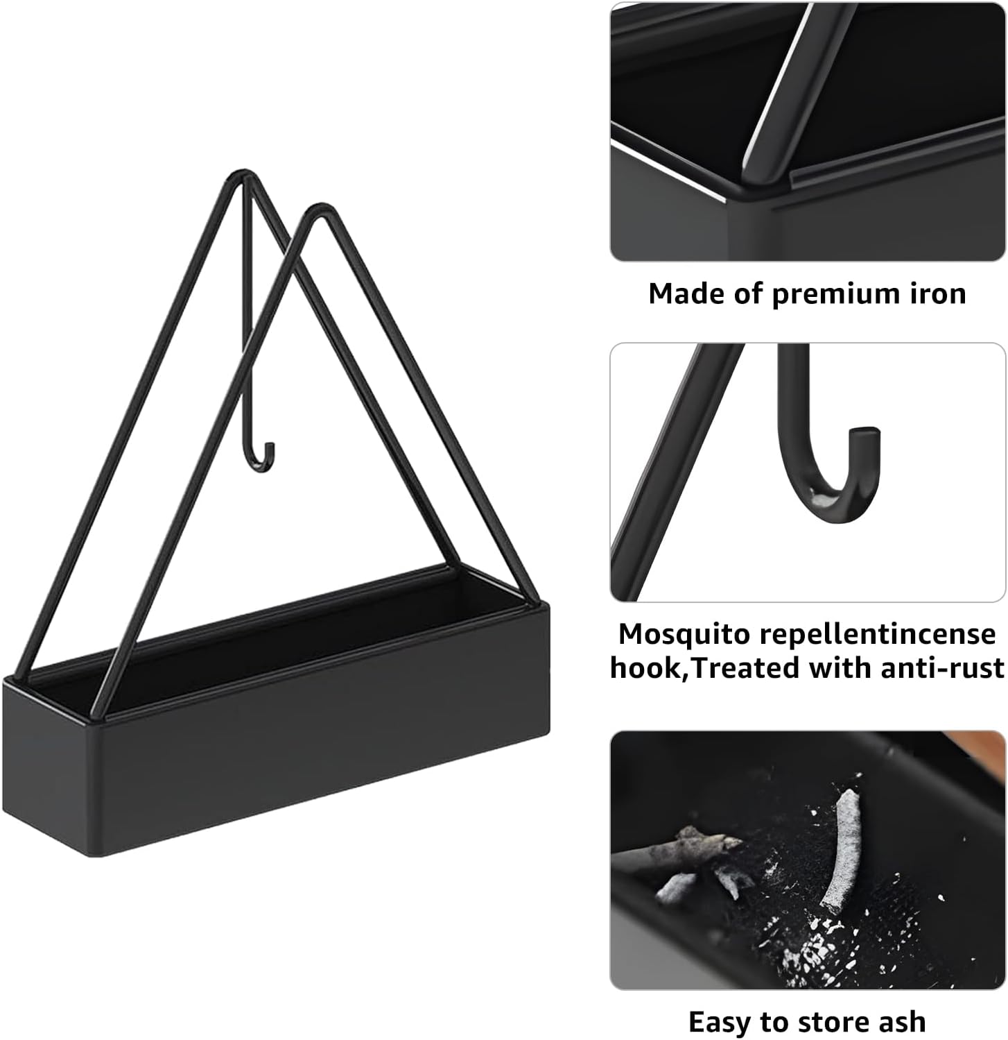 2 Pcs Black Iron Mosquito Coil Holder Ash Catcher Decor