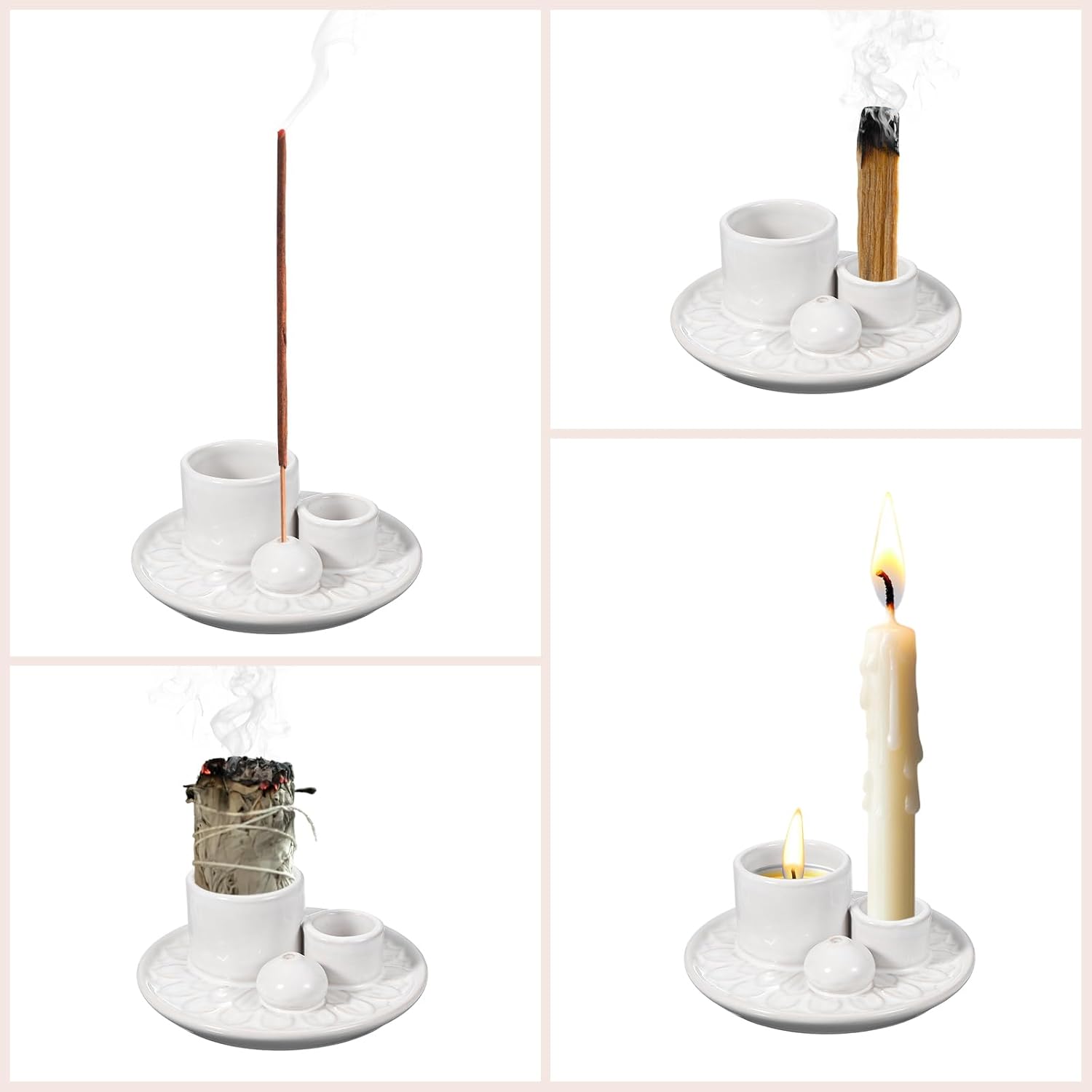 Uxcell 4 in 1 Ceramic Incense Burner Holder White
