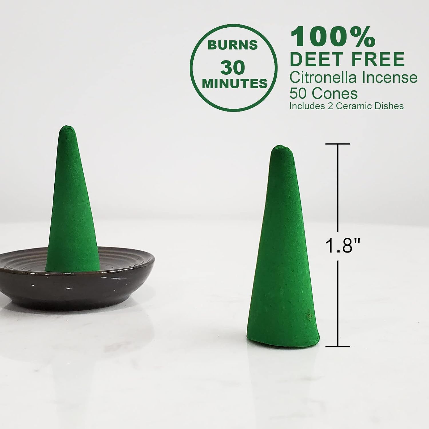 Citronella Incense Cones 50pcs with 2 Ceramic Dishes