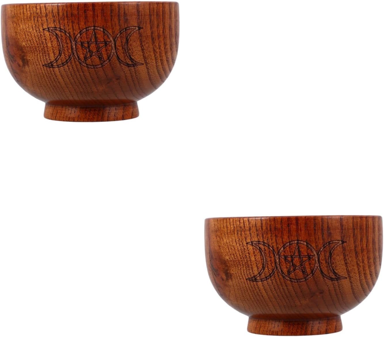 LUOZZY 2 Pack Wooden Pentacle Moon Goddess Candle Holder Incense Bowl Smudge Stand Altar Decor