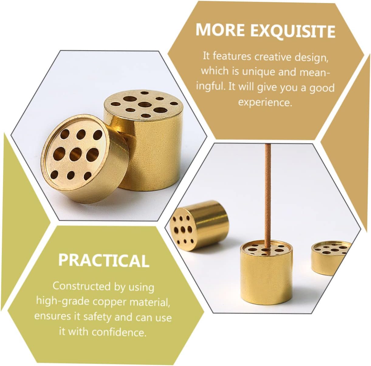 VOSAREA 4pcs Multi-Hole Incense Holder Brass Tower