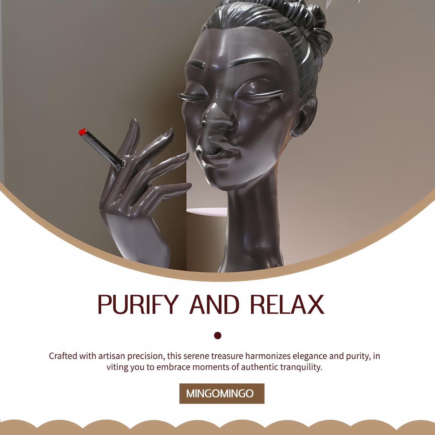 Elegant Black Woman Incense Burner Head with Serene Smoke Flow