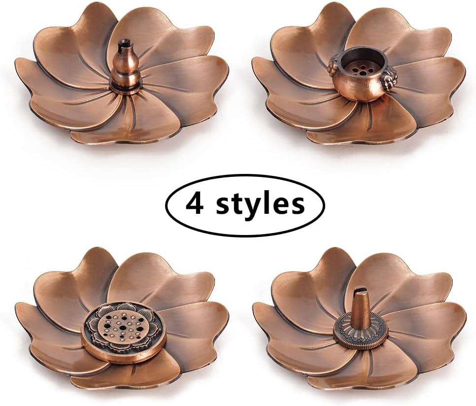 Sakura Flower Incense Holder Set 5Pcs Red Bronze