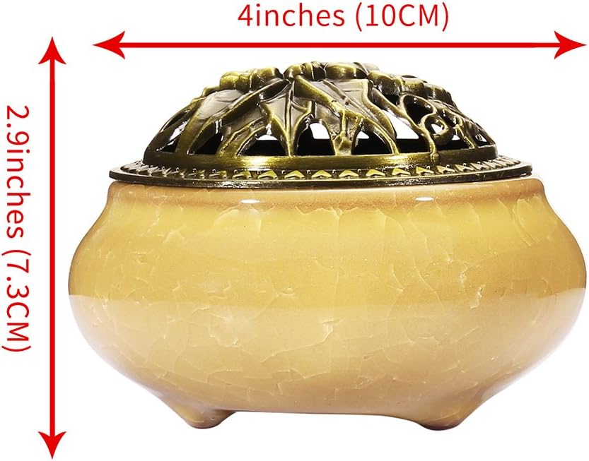 Miupoo Yellow Ceramic Incense Burner with Brass Holder