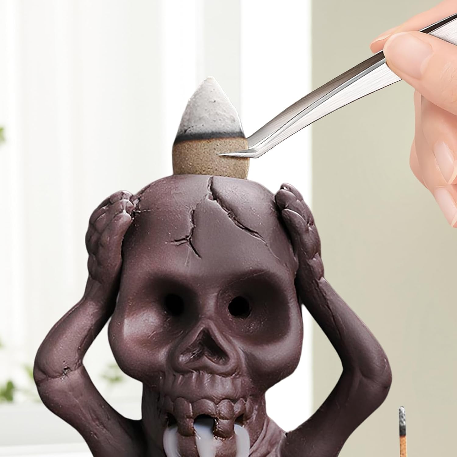 Comeon Skull Decor Incense Stick Holder with Reverse Flow Censer and Burner Kit