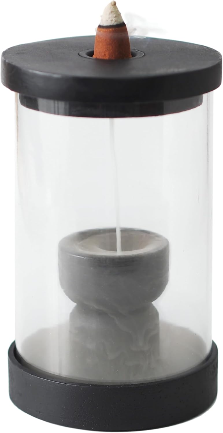 Hosley Black Wood Glass Incense Burner Kit