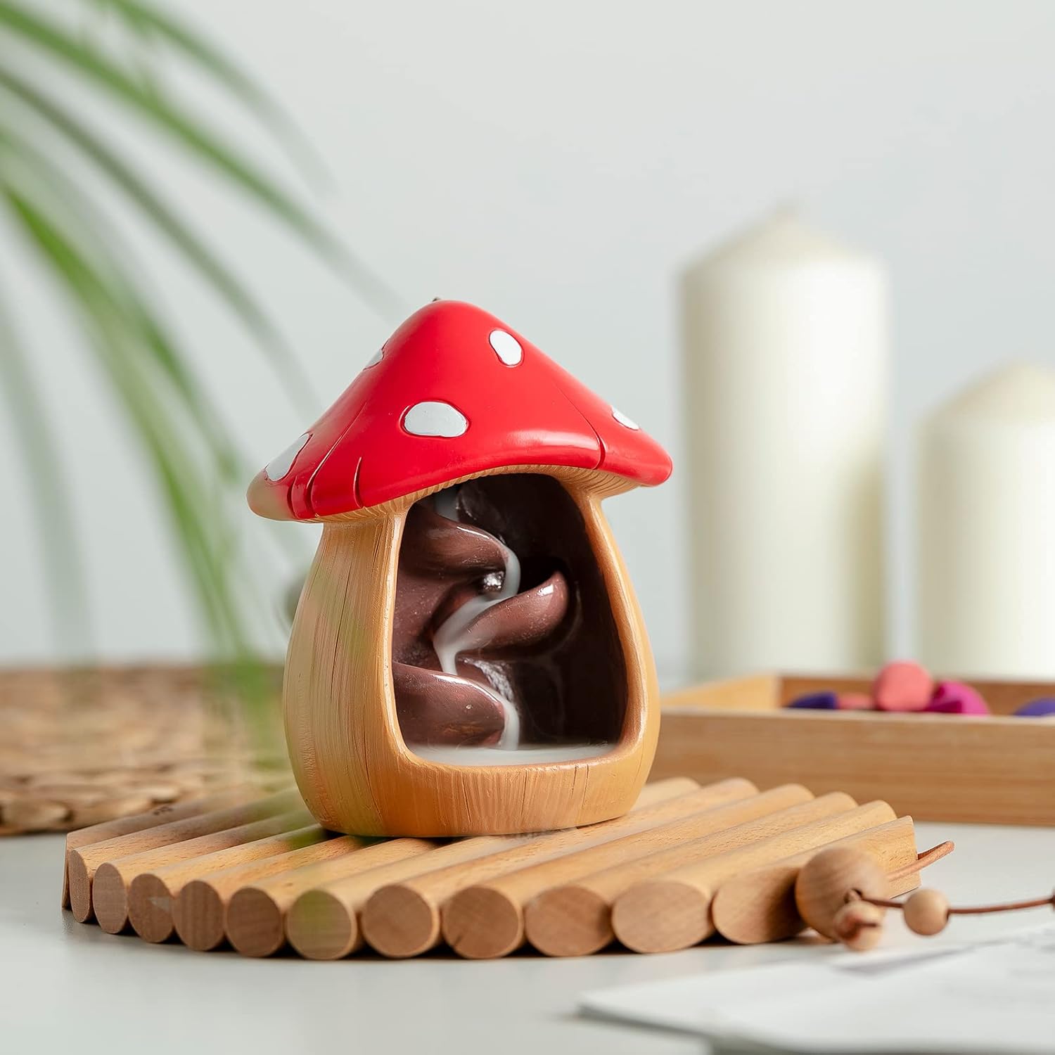 Cute Mushroom Incense Holder with 60 Cones Brown