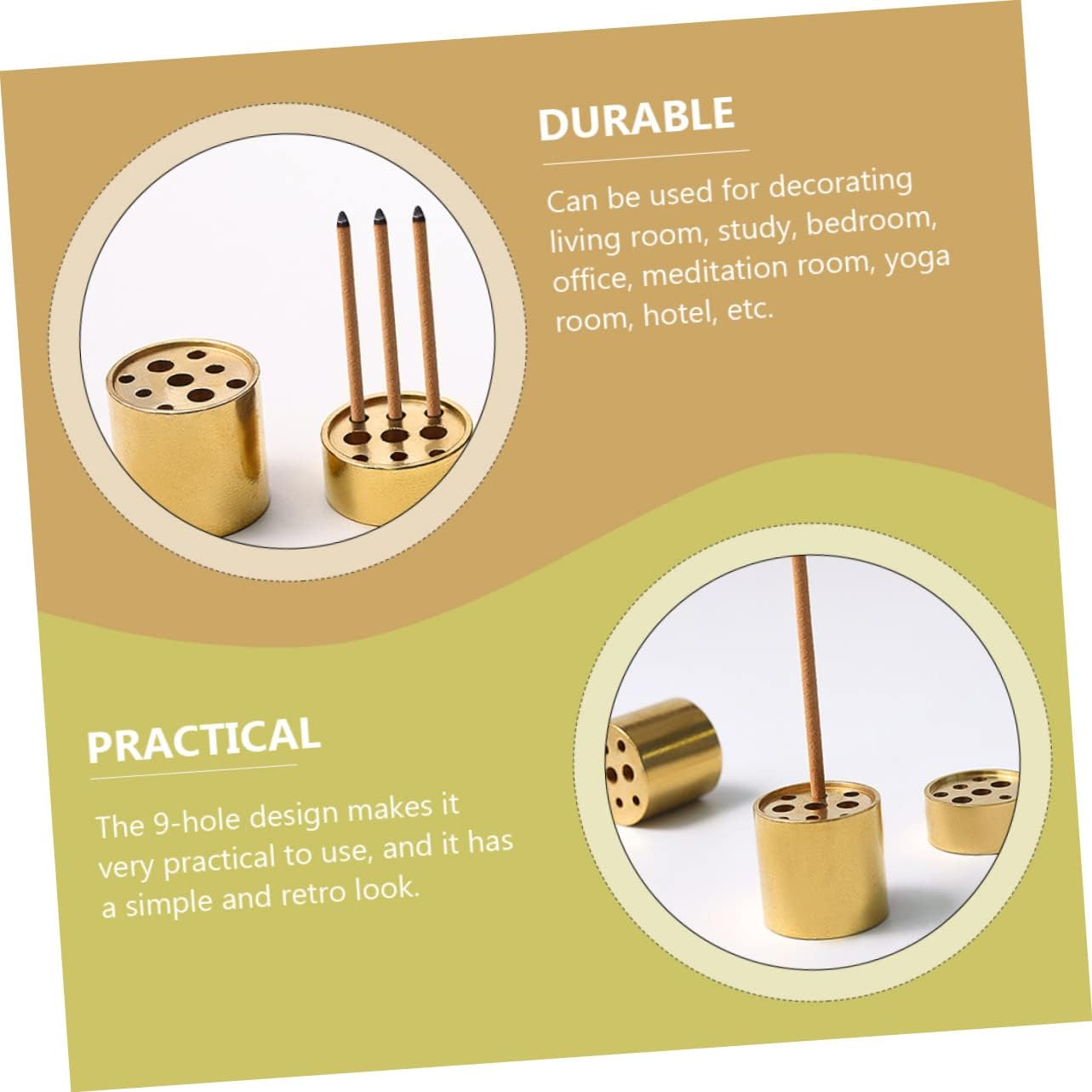 VOSAREA 4pcs Multi-Hole Incense Holder Brass Tower