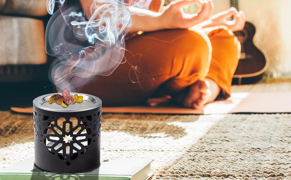 Frankincense Incense Burner with Tealight - Durable Black Iron 236 Inches Tall - Handcrafted Aromatic Censer