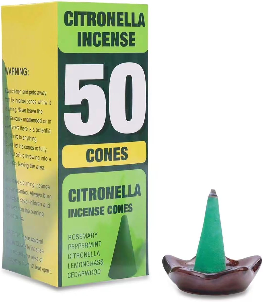 50 Pcs Citronella Incense Cones with Burning Dish