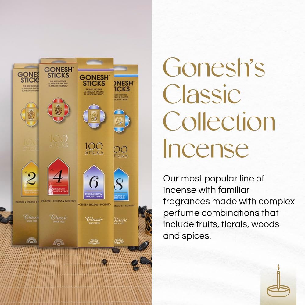 Gonesh Classic Collection 10 Inch Slow Burn Incense Sticks - 100 Pack