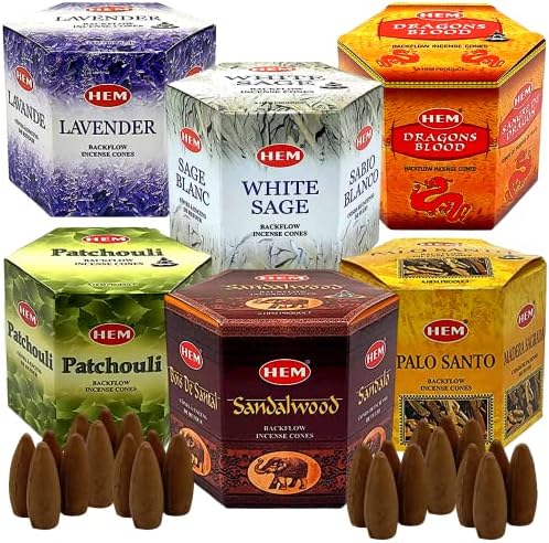 HEM Backflow Incense Cones Variety Pack - 240 Cones 6 Types