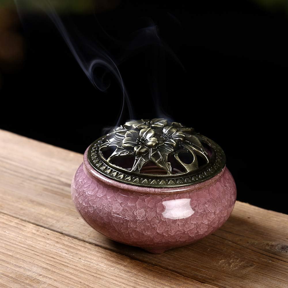 Violet Ceramic Incense Burner with Stick Holder