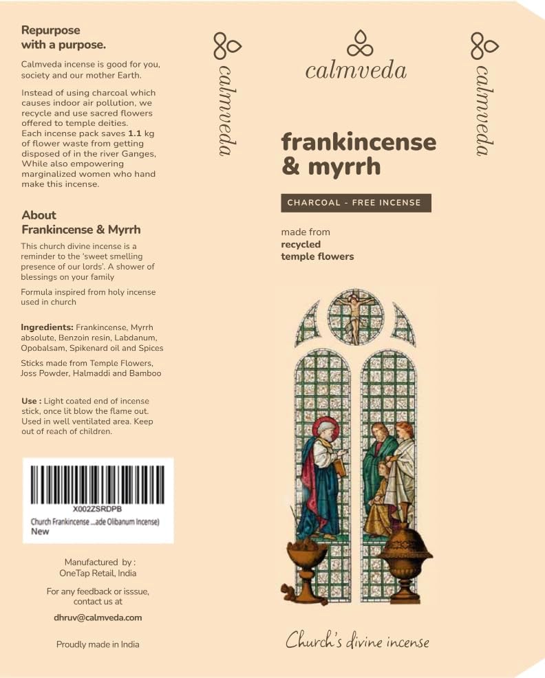Calmveda Frankincense and Myrrh Incense - 80 Sticks Charcoal Free