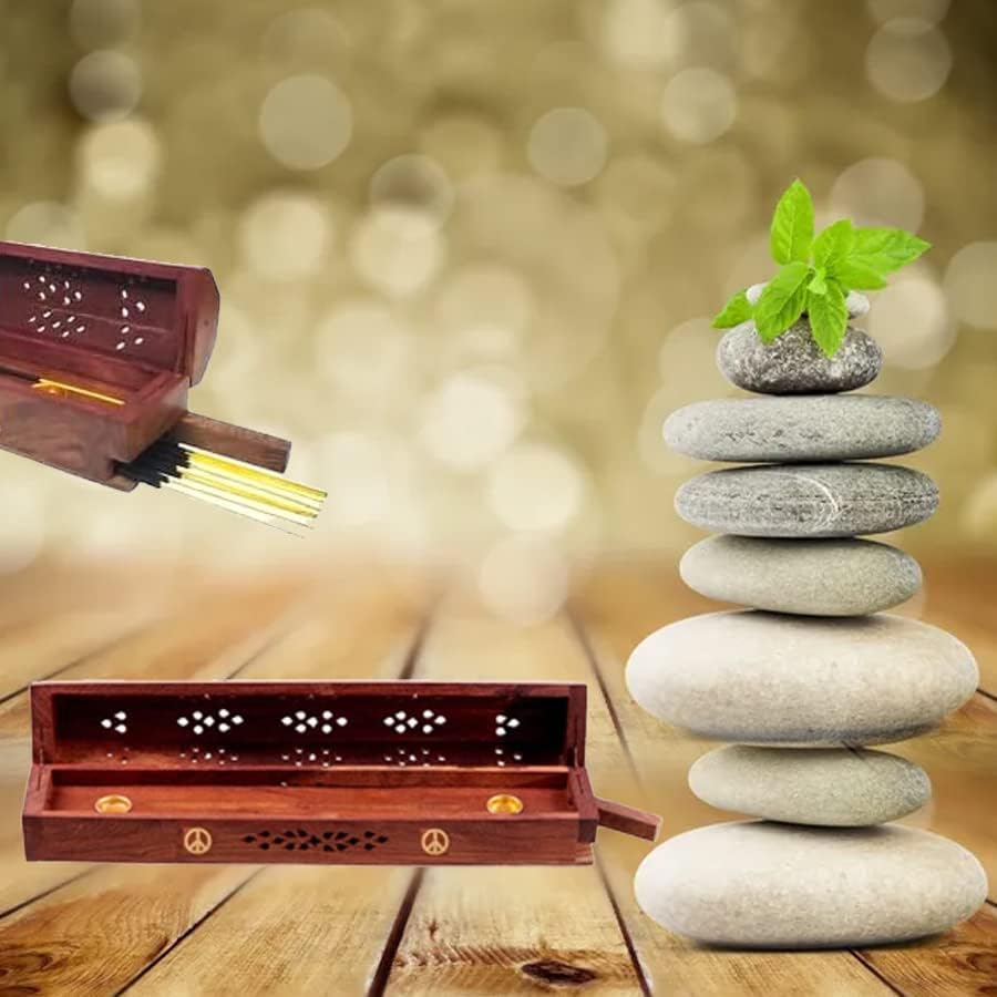 Handcrafted Wooden Incense Stick Holder with Brass Inlays