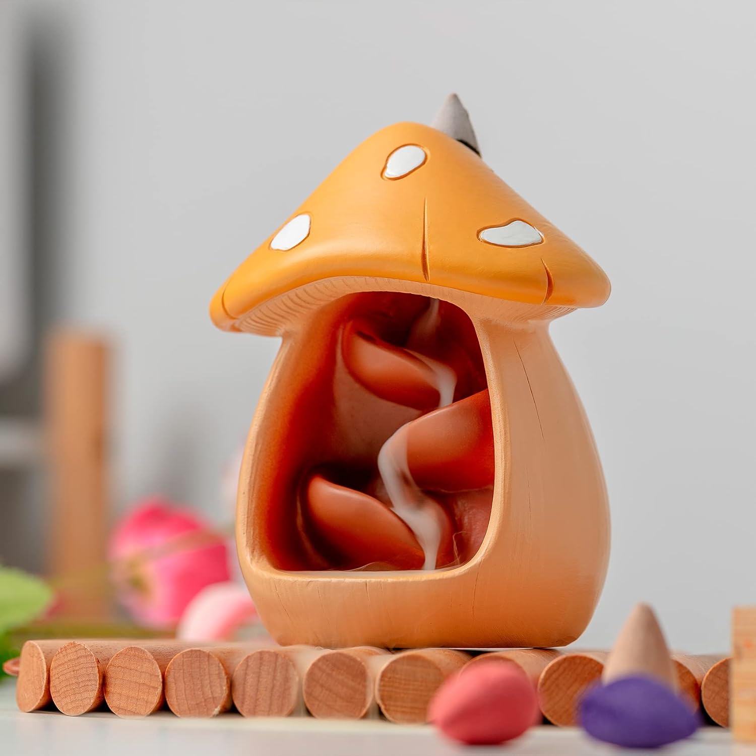 Cute Mushroom Incense Holder with 60 Cones