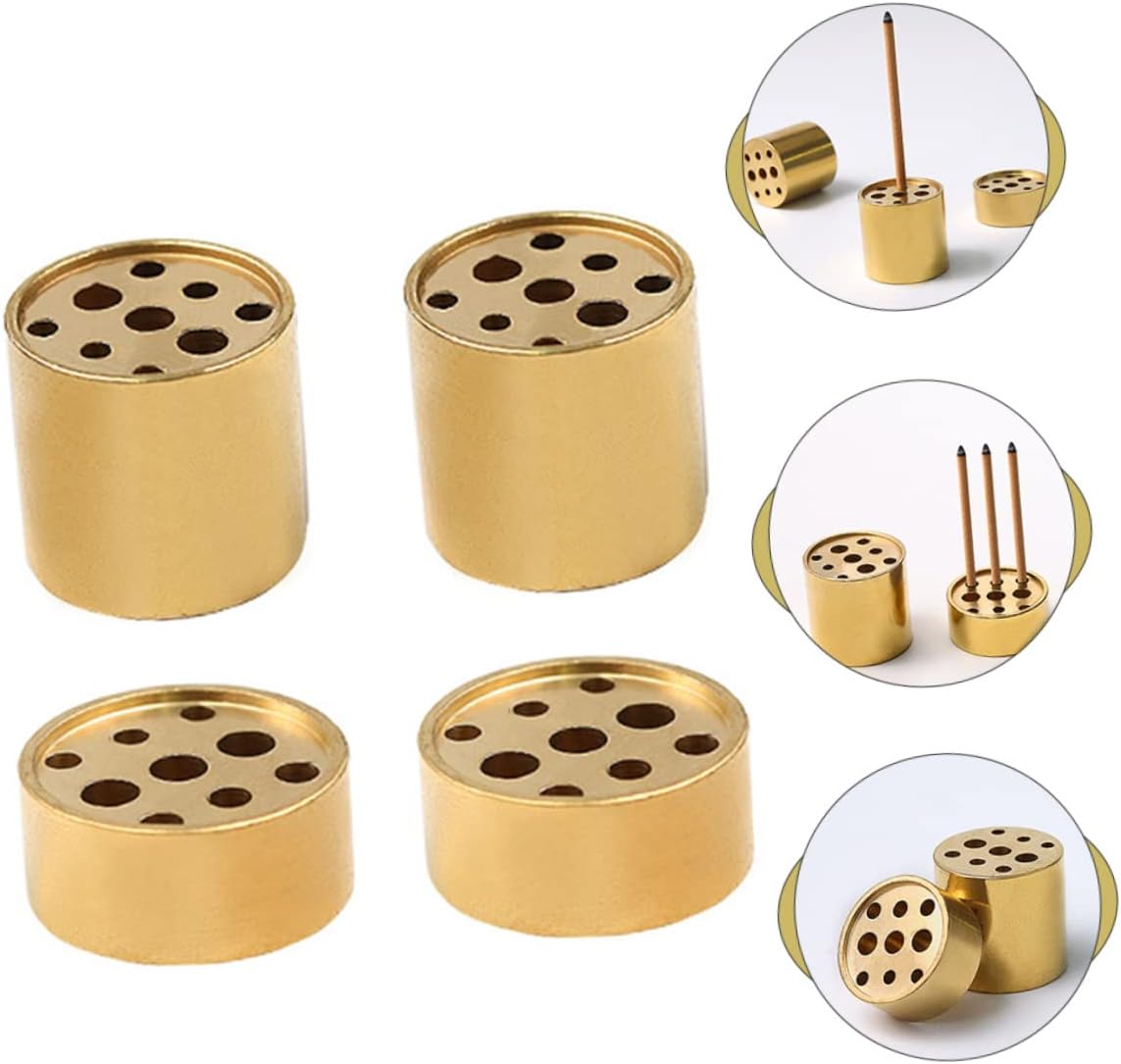 VOSAREA 4pcs Multi-Hole Incense Holder Brass Tower