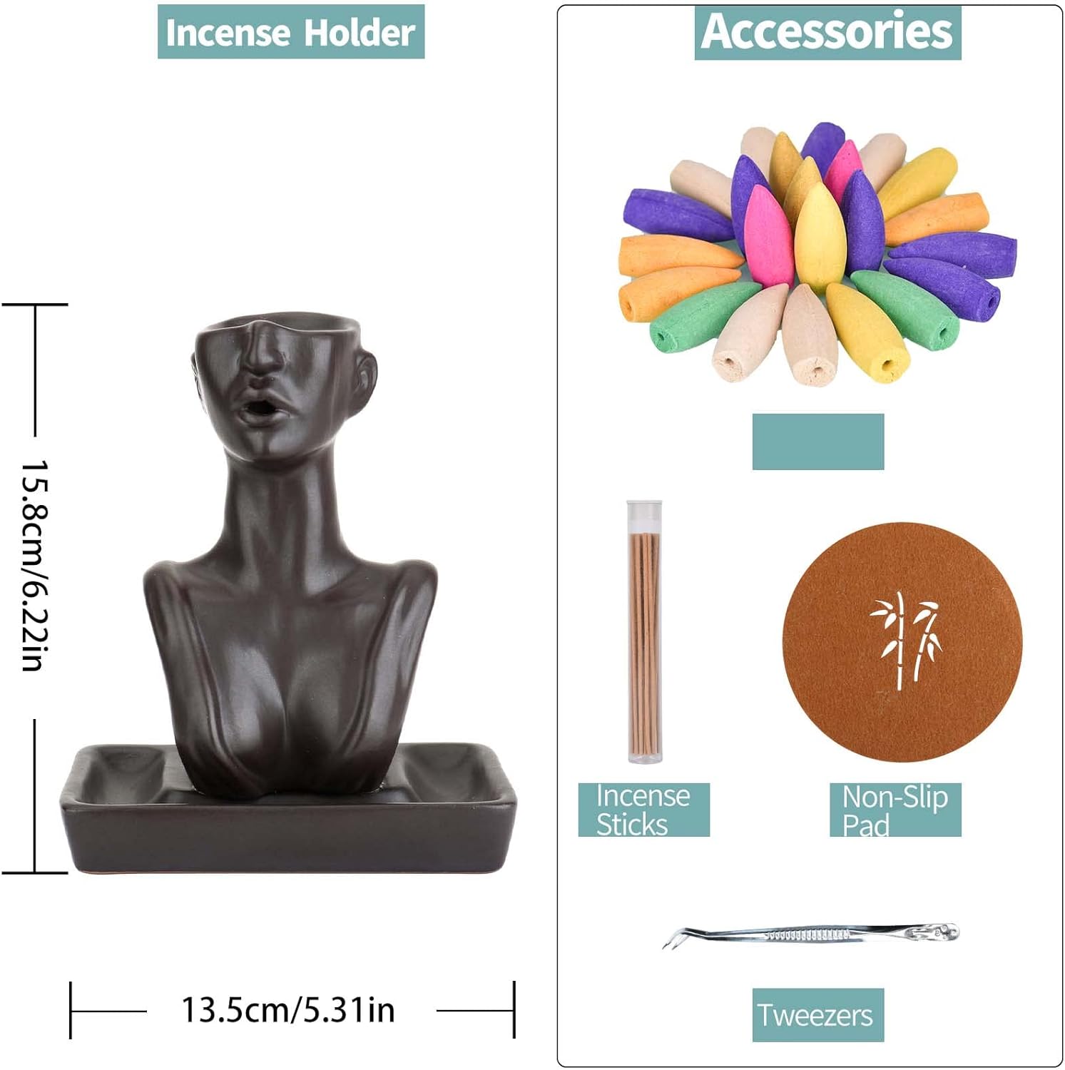 YYW Backflow Incense Holder Waterfall Aromatherapy Ornament Black