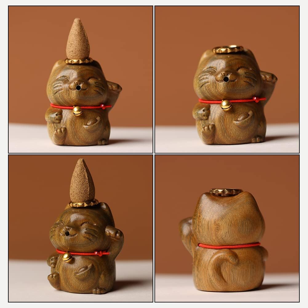 OLizee Wooden Cat Shaped Incense Holder